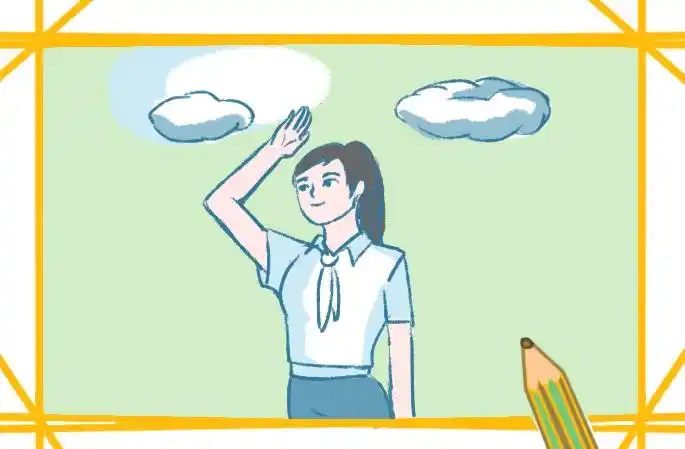 敬礼的女生简笔画教程步骤图片