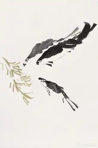 精诚所至花鸟组画之水草三鱼_孙竹篱中国画研究 第