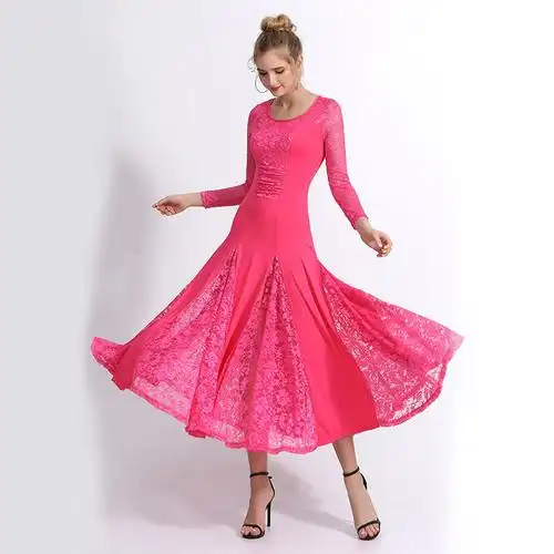 比赛演出服摩登舞裙新款国标舞长裙交谊舞大摆连衣裙华尔兹舞蹈服