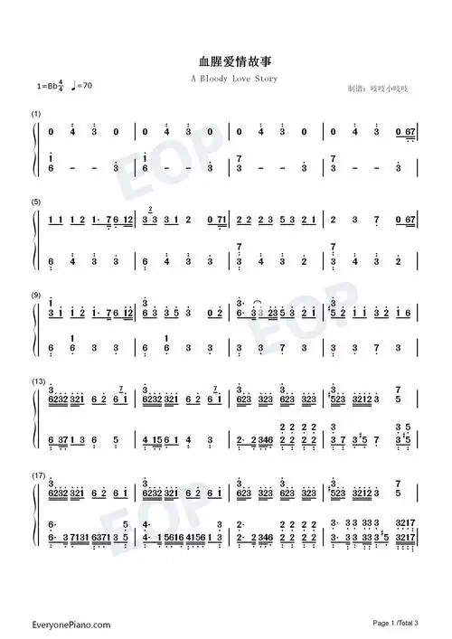 血腥爱情故事-张惠妹-钢琴谱文件(五线谱,双手简谱,数字谱,midi,pdf)