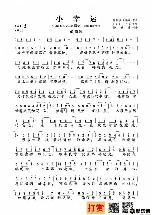 歌曲小幸运的简谱歌谱下载