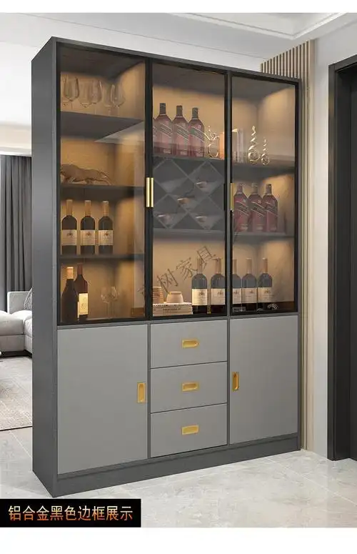 实木玄关酒柜玻璃门现代简约轻奢客厅小户型靠墙隔断屏风3门玄关a款