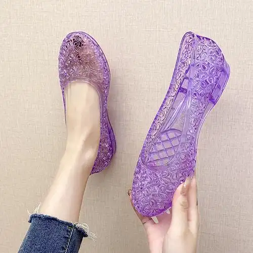 塑料凉鞋女式工作鞋90后复古老年人妈妈80年代镂空软平底护士凉鞋