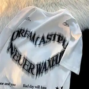 6535棉爱心字母短袖t恤女宽松小众高街bf情侣上衣图片