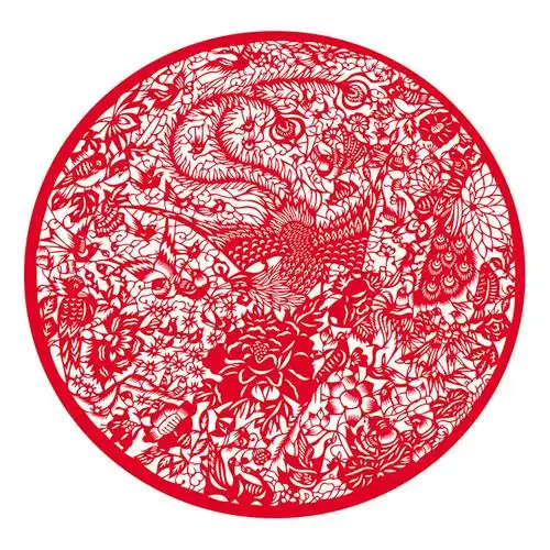 中国国风手工剪刻底稿图案百鸟朝凤镂空窗花素材剪纸