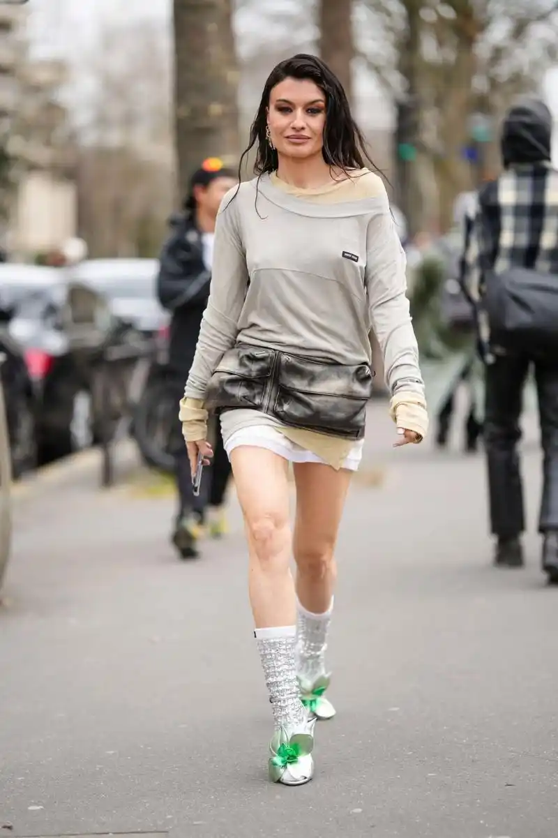 巴黎时装周街拍—miu miu秀场外的模特网红穿搭!