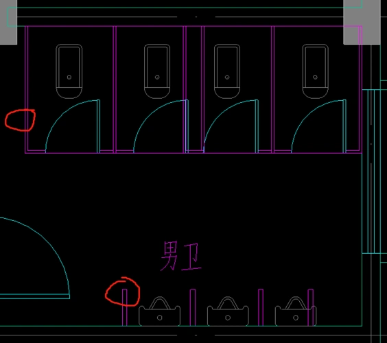 平面图中的卫生间需要绘制出来吗?圈的部分应该用什么来绘制?
