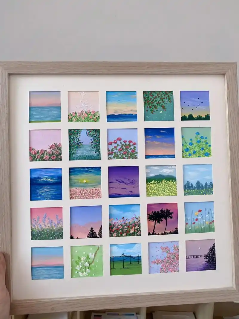 油画棒25宫格作品分享 #油画棒 #油画棒风景画 #画画其实 - 抖音