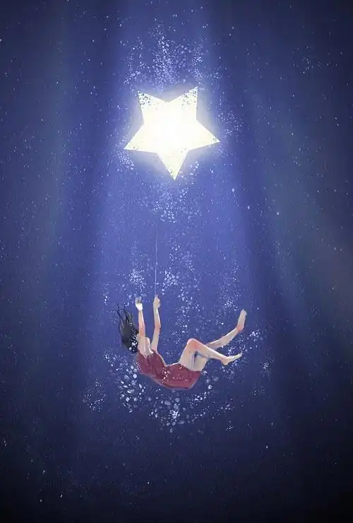 星星水底女孩插画坠落
