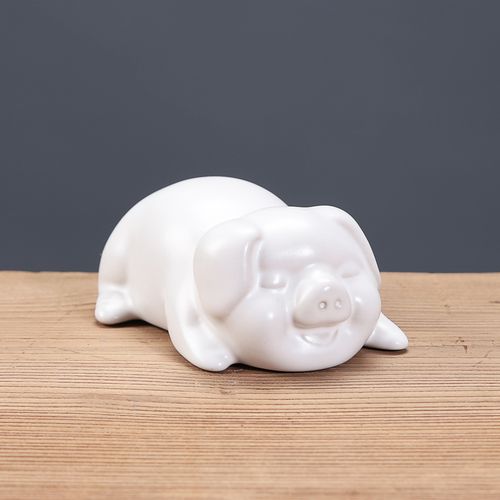 辉道创意欢天喜地猪摆件生肖中式脂白陶瓷摆件家居客厅办公室装饰