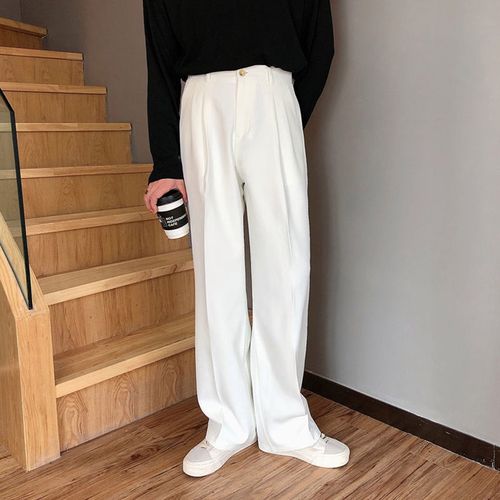 韩版白色西裤男垂坠感直筒西装裤男宽松休闲白裤子ins显高九分裤