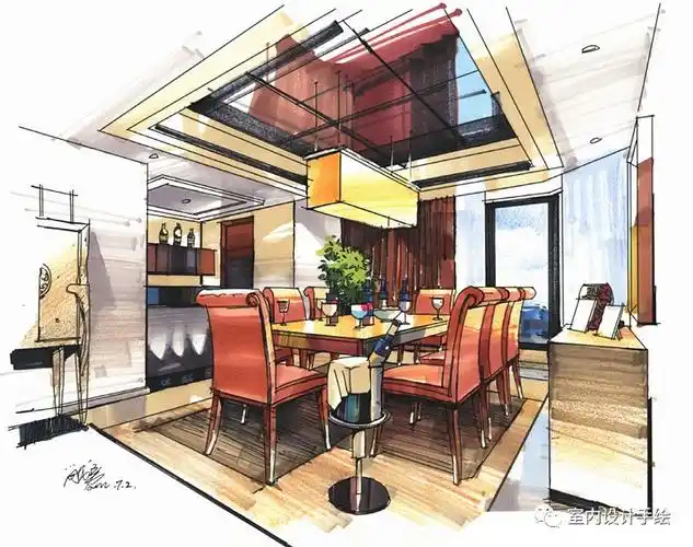餐厅马克笔手绘空间图分享