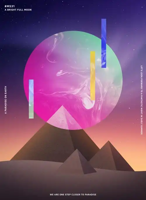 神秘月球和金字塔ps创意海报素材设计模板素材