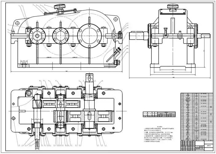 求二级展开式圆柱直齿轮减速器装配图与cad电子图有设计说明书最好