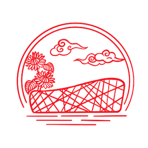 红色剪纸鸟巢建筑插画