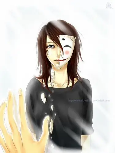 黑白的图片一个短发女孩直发在哭泣拿着微笑面具