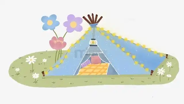 旅行游玩野营驻扎帐篷出行草地露营扁平风