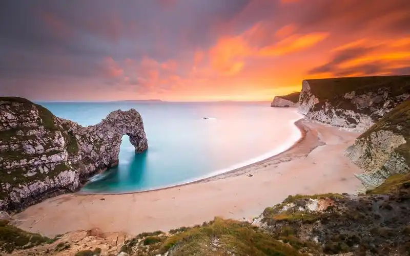 海,海岸,海滩,拱,红色的天空,日落 壁纸 - 1680x1050