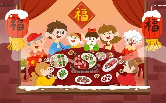 开心一家人吃火锅年夜饭jpg图片年夜饭团圆饭除夕插画