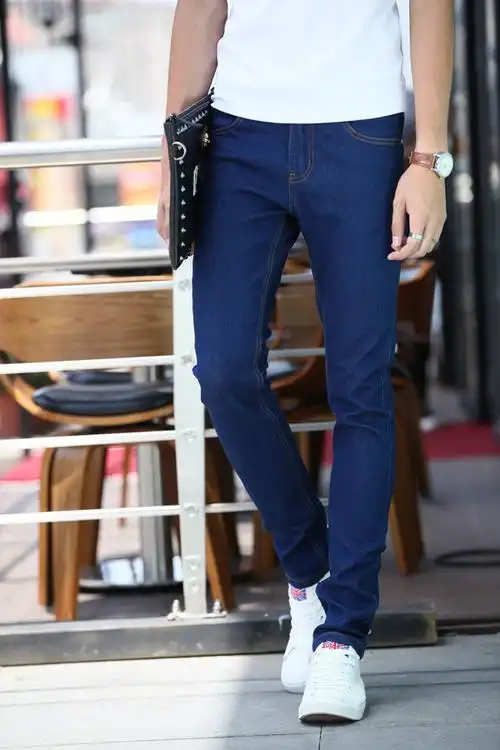 春夏季紧身弹力牛仔裤男士修身型青少年薄款韩版潮流男生小脚裤子 深