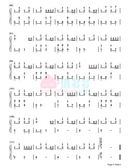 拜厄《踩到猫儿》钢琴双手简谱4