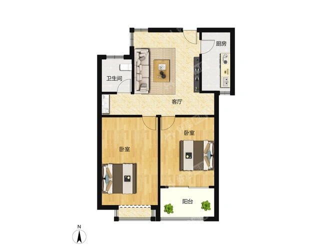 骏丰玲珑坊楼盘-2室户-户型图
