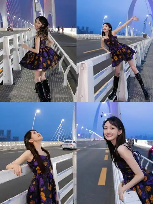 拍照姿势首钢大桥夜景打卡