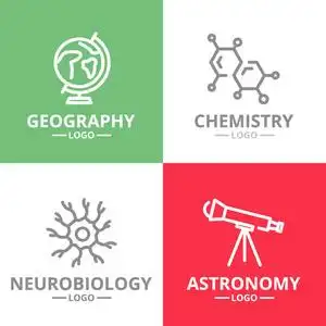 一套向量科学和研究标志或徽章, 标志, 标签和徽章.矢量线样式照片