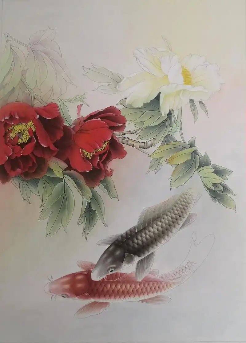 学习龚雪青老师的《牡丹鲤鱼》,学到不一样的技法.#工笔画 # - 抖音