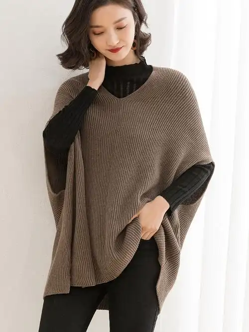 鸡心领毛衣女 中长款