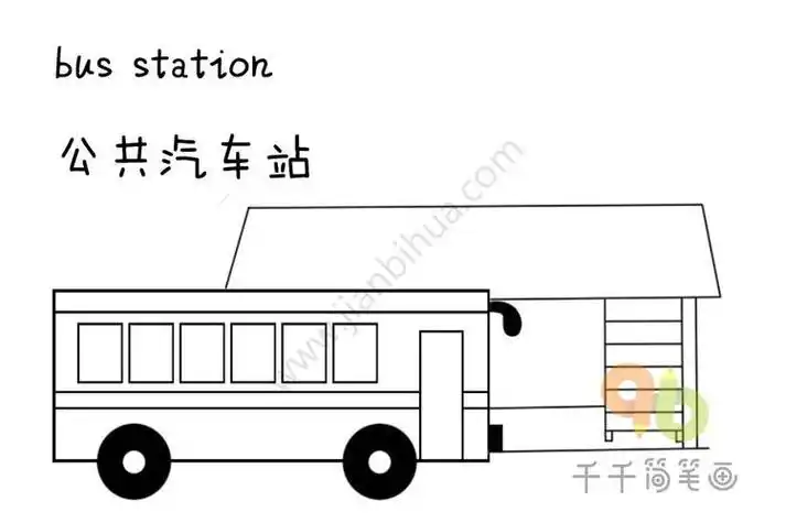 公交车站简笔画站台汽车简笔画加油站简笔画汽车简笔画图片大全大图