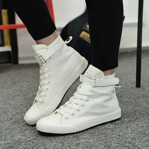 白色39男士高帮帆布鞋男中帮男鞋高邦小白鞋板鞋子白色布鞋韩版潮流