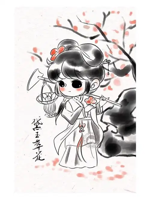 原创水墨插画金陵十二钗黛玉葬花