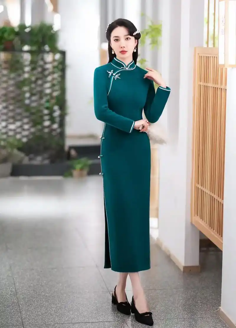 秋季加厚款旗袍连衣裙长袖长裤.每日新款更新,当季新品,苏州源 - 抖音