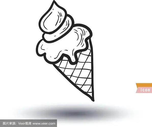 冰淇淋的图标与蛋卷,矢量插图.