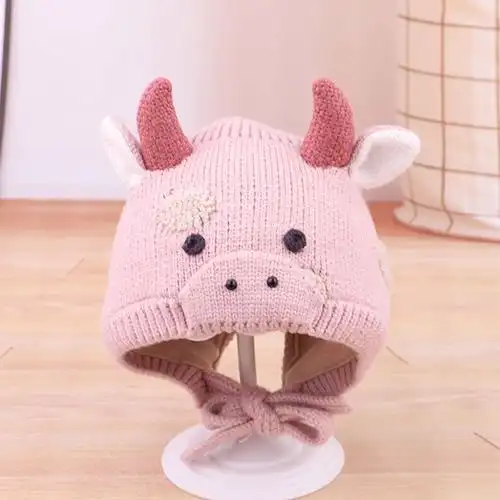 冬季牛角帽婴儿帽子冬季可爱超萌牛角女宝宝毛线帽秋冬婴幼儿童护耳帽