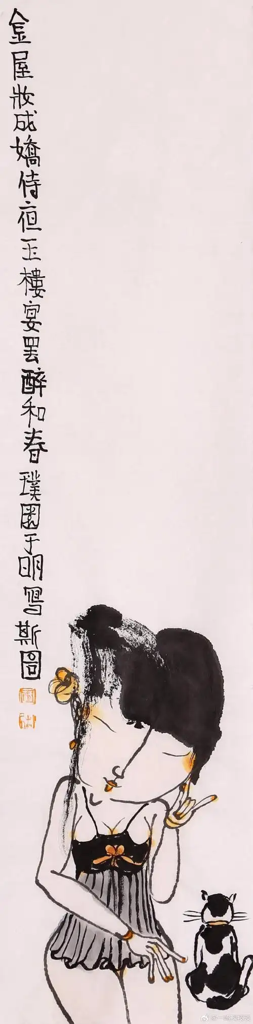 一鸣说收藏##百美缘##新文人画#中美协于明手绘国画真迹水墨写意人