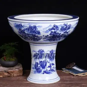 中式陶瓷鱼缸大号水缸室外鱼缸1米大荷花缸景德镇陶瓷鱼缸落地立柱式