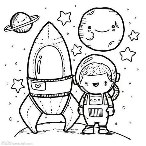 画出宇航员的手臂,画出身体,画出宇航员的腿.