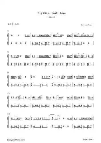 大城小爱-王力宏双手简谱预览1-钢琴谱文件(五线谱,双手简谱,数字谱