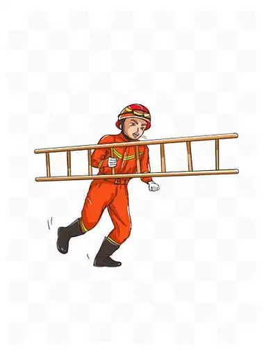 消防员拿梯子奔跑救援救火帅哥安全教育卡通