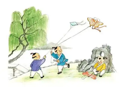 草长莺飞二月天,拂提杨柳醉春烟,儿童放学归来早,忙趁东风放纸鸢