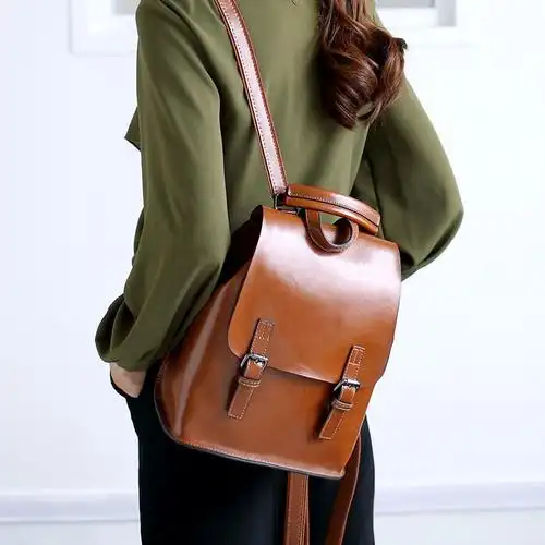 派尼美特真皮双肩包女时尚韩版防盗女包大容量软皮书包简约牛皮女背包