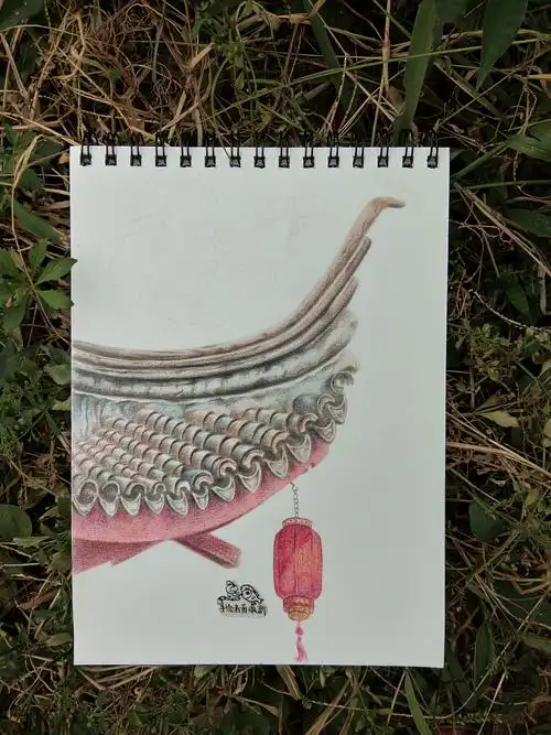 彩铅画中国古建筑之飞檐