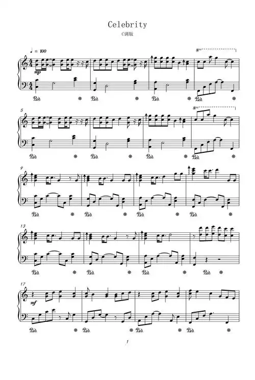celebrity钢琴谱iuc调流行钢琴五线谱