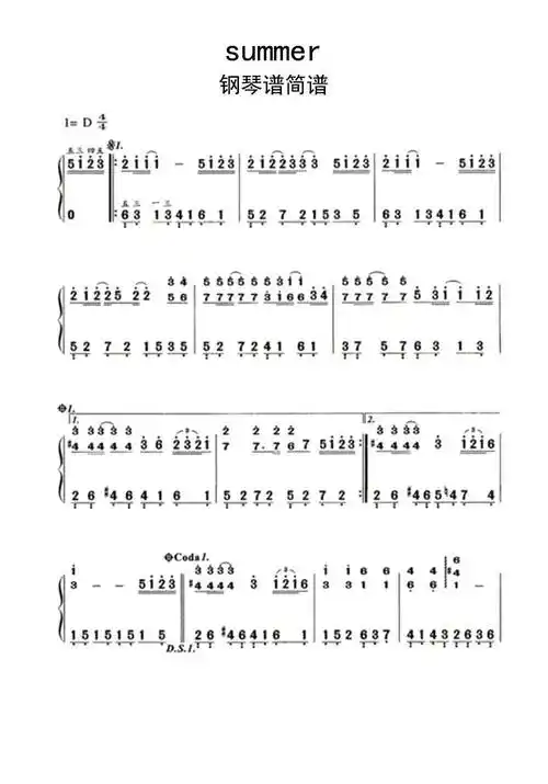 summer钢琴谱简谱-虫虫乐谱