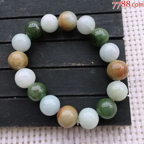 天然翡翠a货老坑冰糯种三彩圆珠水润珠串气精美手链手串
