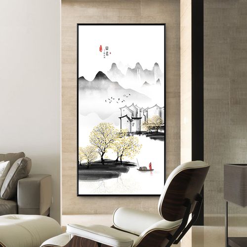 新中式玄关装饰画现代简约走廊竖版过道壁画招财风水客厅水墨画