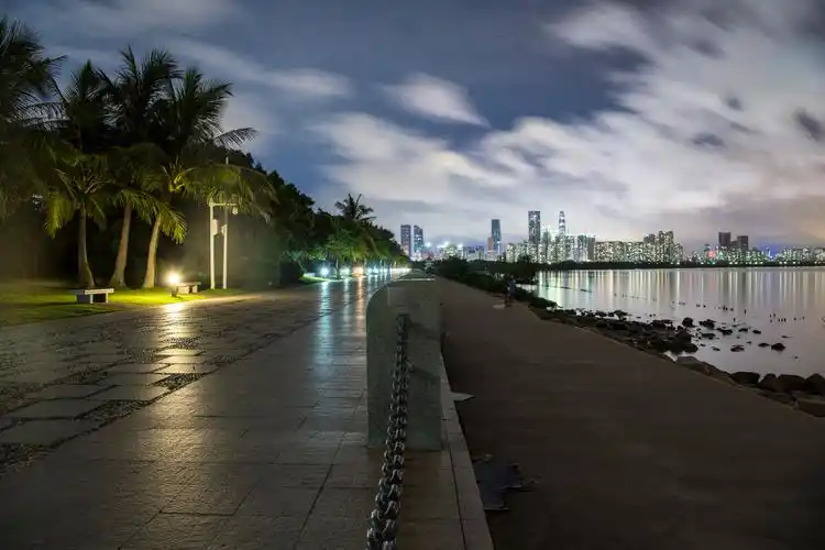 夜晚静谧的深圳湾