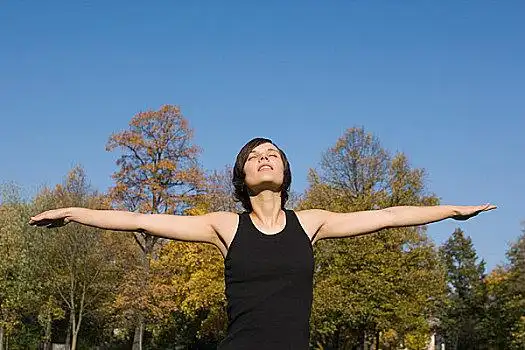 正面,女青年,伸展手臂